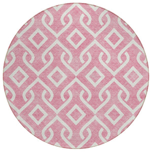 HomeRoots 5' Blush and Ivory Geometric Area Rug - Stylish, Durable, Washable for Indoor/Outdoor Use Today! 8' Round 578864