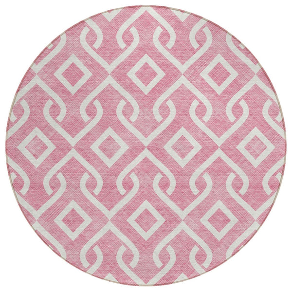 HomeRoots 5' Blush and Ivory Geometric Area Rug - Stylish, Durable, Washable for Indoor/Outdoor Use Today! 8' Round 578864