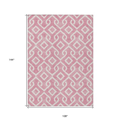 Homeroots 3' Aqua And Ivory Geometric Washable Area Rug - Perfect For Indoor Or Outdoor Spaces, Durable Design! 9' X 12' Polyester 578866
