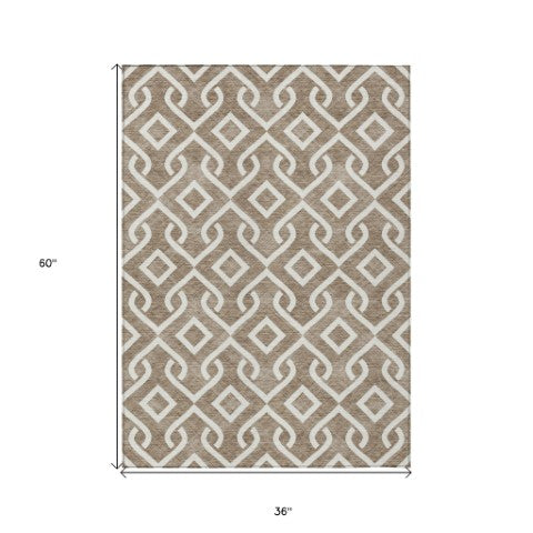 Homeroots 3' Aqua And Ivory Geometric Washable Area Rug - Perfect For Indoor Or Outdoor Spaces, Durable Design! 3' X 5' Polyester 578868