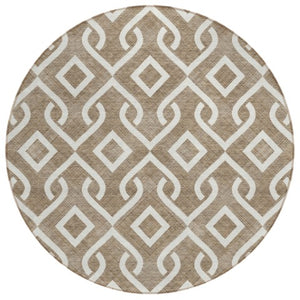 Homeroots 3' Aqua And Ivory Geometric Washable Area Rug - Perfect For Indoor Or Outdoor Spaces, Durable Design! 8' Round Polyester 578870