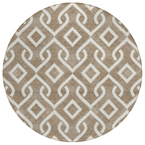 Homeroots 3' Aqua And Ivory Geometric Washable Area Rug - Perfect For Indoor Or Outdoor Spaces, Durable Design! 8' Round Polyester 578870