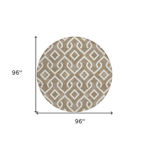 HomeRoots 5' Brown and Ivory Geometric Area Rug - Stylish, Washable, Durable for Indoor and Outdoor Spaces 8' Round 578870