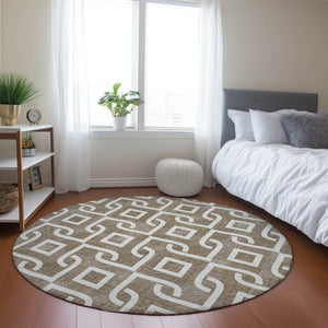 Homeroots 3' Aqua And Ivory Geometric Washable Area Rug - Perfect For Indoor Or Outdoor Spaces, Durable Design! 8' Round Polyester 578870