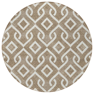 Homeroots 3' Aqua And Ivory Geometric Washable Area Rug - Perfect For Indoor Or Outdoor Spaces, Durable Design! 8' Round Polyester 578870