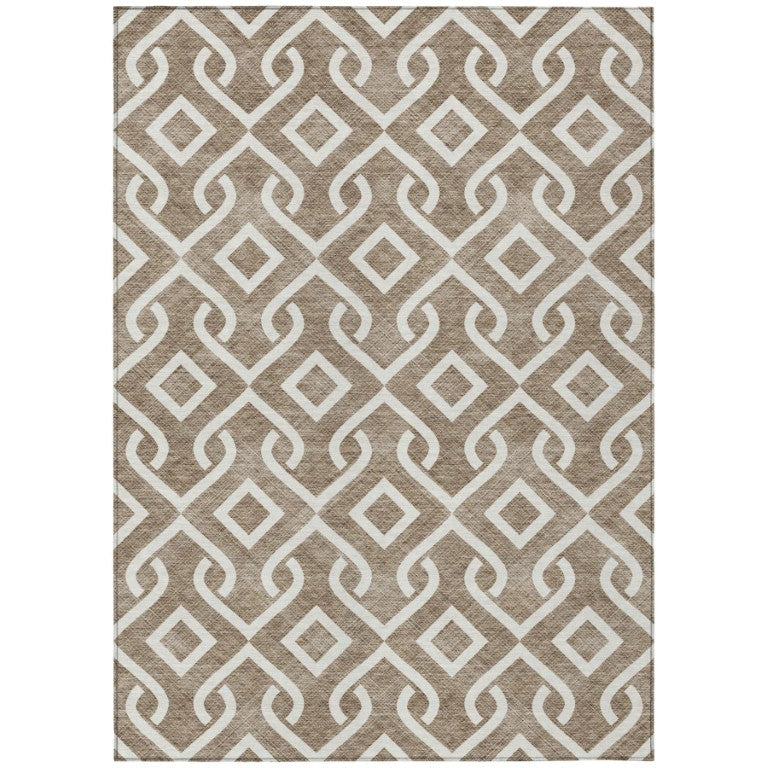HomeRoots Geometric Polyester Area Rug Washable Low Pile Indoor Outdoor Patio and Living Room Accent 8' x 10' 578871