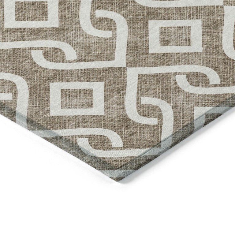 HomeRoots Geometric Polyester Area Rug Washable Low Pile Indoor Outdoor Patio and Living Room Accent 8' x 10' 578871