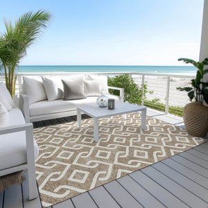 Homeroots 3' Aqua And Ivory Geometric Washable Area Rug - Perfect For Indoor Or Outdoor Spaces, Durable Design! 8' X 10' Polyester 578871