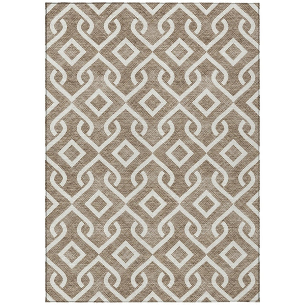 HomeRoots 5' Brown and Ivory Geometric Area Rug - Stylish, Washable, Durable for Indoor and Outdoor Spaces 8' X 10' 578871