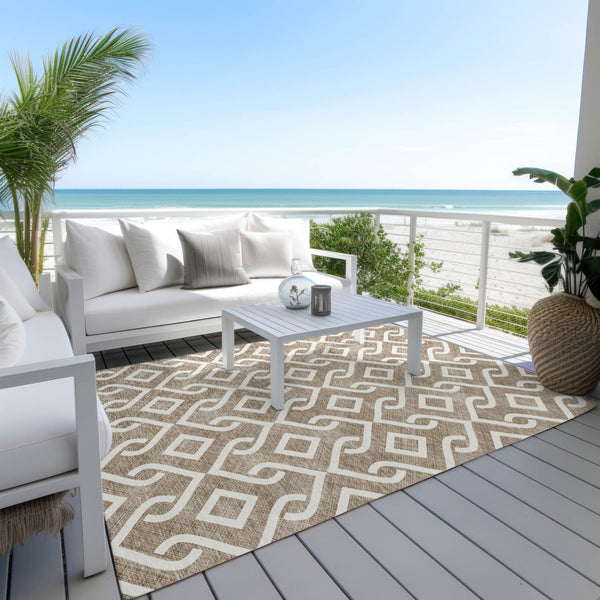 Homeroots 3' Aqua And Ivory Geometric Washable Area Rug - Perfect For Indoor Or Outdoor Spaces, Durable Design! 9' X 12' Polyester 578872