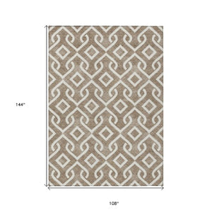Homeroots 3' Aqua And Ivory Geometric Washable Area Rug - Perfect For Indoor Or Outdoor Spaces, Durable Design! 9' X 12' Polyester 578872