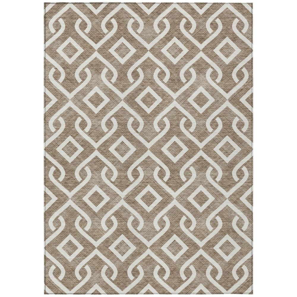 HomeRoots 5' Brown and Ivory Geometric Area Rug - Stylish, Washable, Durable for Indoor and Outdoor Spaces 10' X 14' 578873