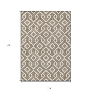 Homeroots 3' Aqua And Ivory Geometric Washable Area Rug - Perfect For Indoor Or Outdoor Spaces, Durable Design! 10' X 14' Polyester 578873