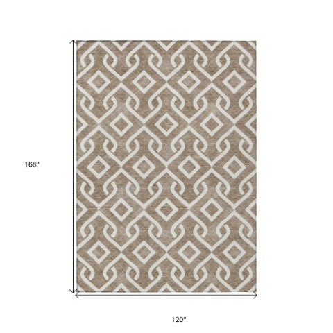 Homeroots 3' Aqua And Ivory Geometric Washable Area Rug - Perfect For Indoor Or Outdoor Spaces, Durable Design! 10' X 14' Polyester 578873