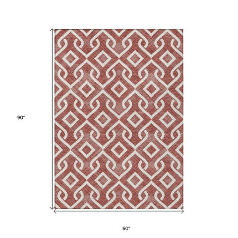 Homeroots 3' Aqua And Ivory Geometric Washable Area Rug - Perfect For Indoor Or Outdoor Spaces, Durable Design! 5' X 8' Polyester 578875
