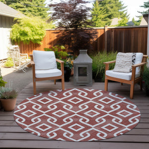 Homeroots 3' Aqua And Ivory Geometric Washable Area Rug - Perfect For Indoor Or Outdoor Spaces, Durable Design! 8' Round Polyester 578876
