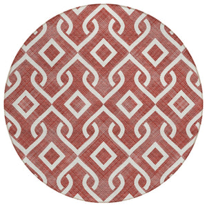 HomeRoots 5' Modern Burgundy and Ivory Geometric Indoor Outdoor Area Rug - Durable, Washable, Versatile Comfort 8' Round 578876