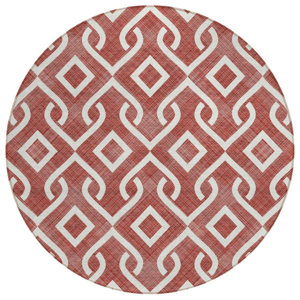 HomeRoots 5' Modern Burgundy and Ivory Geometric Indoor Outdoor Area Rug - Durable, Washable, Versatile Comfort 8' Round 578876