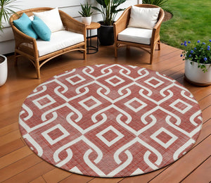 Homeroots 3' Aqua And Ivory Geometric Washable Area Rug - Perfect For Indoor Or Outdoor Spaces, Durable Design! 8' Round Polyester 578876