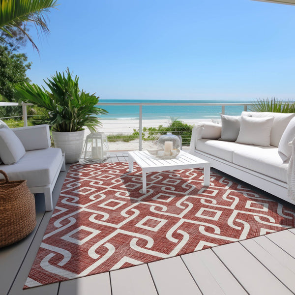 Homeroots 3' Aqua And Ivory Geometric Washable Area Rug - Perfect For Indoor Or Outdoor Spaces, Durable Design! 10' X 14' Polyester 578879