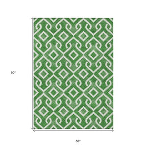 Homeroots 3' Aqua And Ivory Geometric Washable Area Rug - Perfect For Indoor Or Outdoor Spaces, Durable Design! 3' X 5' Polyester 578880