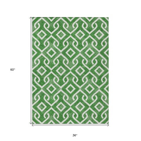 Homeroots 3' Aqua And Ivory Geometric Washable Area Rug - Perfect For Indoor Or Outdoor Spaces, Durable Design! 3' X 5' Polyester 578880