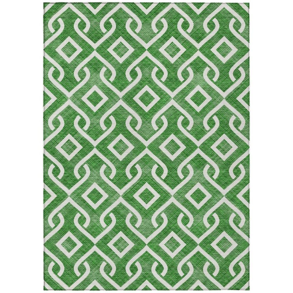 HomeRoots 5' Emerald and Ivory Geometric Indoor Outdoor Rug – Durable, Stain-Resistant, Easy-Care Accent for Any Space 5' X 8' 578881