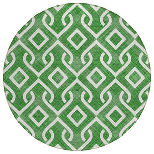 HomeRoots 5' Emerald and Ivory Geometric Indoor Outdoor Rug – Durable, Stain-Resistant, Easy-Care Accent for Any Space 8' Round 578882