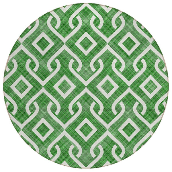 HomeRoots 5' Emerald and Ivory Geometric Indoor Outdoor Rug – Durable, Stain-Resistant, Easy-Care Accent for Any Space 8' Round 578882