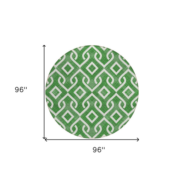 HomeRoots 5' Emerald and Ivory Geometric Indoor Outdoor Rug – Durable, Stain-Resistant, Easy-Care Accent for Any Space 8' Round 578882