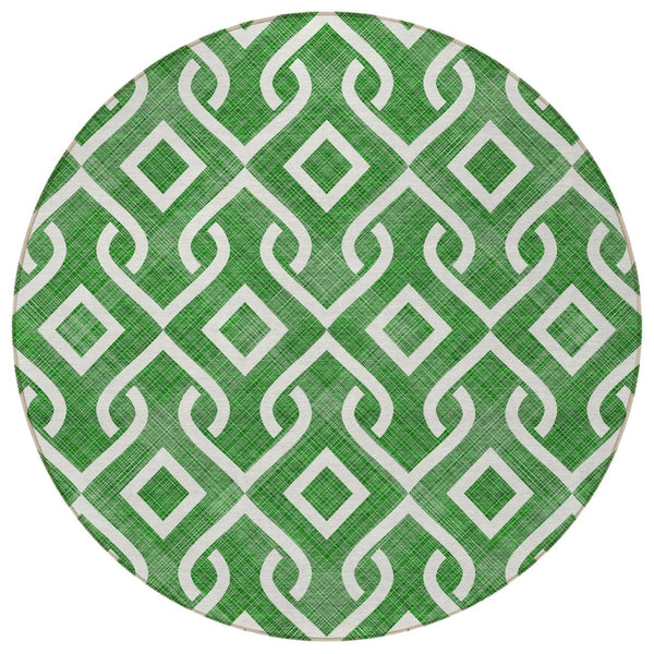 Homeroots 3' Aqua And Ivory Geometric Washable Area Rug - Perfect For Indoor Or Outdoor Spaces, Durable Design! 8' Round Polyester 578882