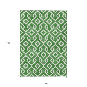 Homeroots 3' Aqua And Ivory Geometric Washable Area Rug - Perfect For Indoor Or Outdoor Spaces, Durable Design! 8' X 10' Polyester 578883
