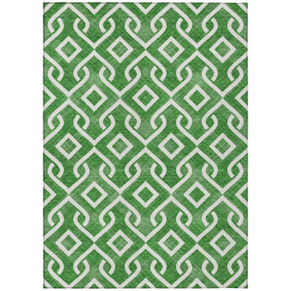 HomeRoots 9' Vibrant Emerald and Ivory Geometric Washable Area Rug for Indoor and Outdoor Style Enhancement 9' X 12' 578884