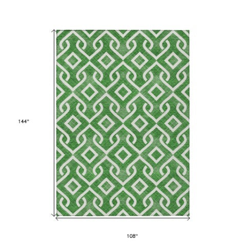 Homeroots 3' Aqua And Ivory Geometric Washable Area Rug - Perfect For Indoor Or Outdoor Spaces, Durable Design! 9' X 12' Polyester 578884