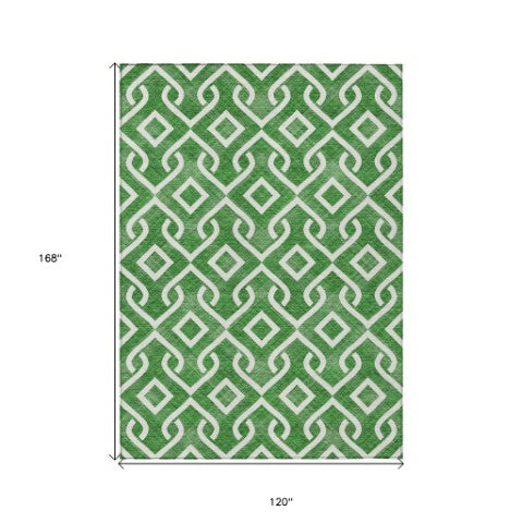 Homeroots 3' Aqua And Ivory Geometric Washable Area Rug - Perfect For Indoor Or Outdoor Spaces, Durable Design! 10' X 14' Polyester 578885