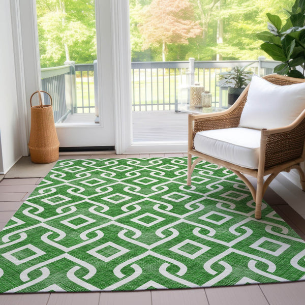 Homeroots 3' Aqua And Ivory Geometric Washable Area Rug - Perfect For Indoor Or Outdoor Spaces, Durable Design! 10' X 14' Polyester 578885