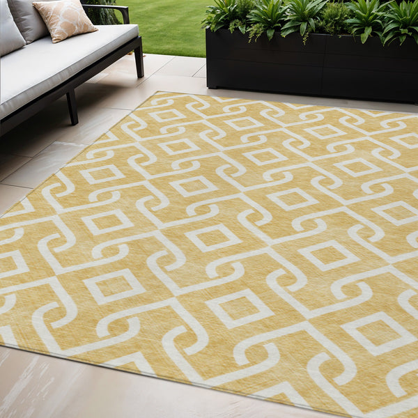 Homeroots 3' Aqua And Ivory Geometric Washable Area Rug - Perfect For Indoor Or Outdoor Spaces, Durable Design! 5' X 8' Polyester 578887