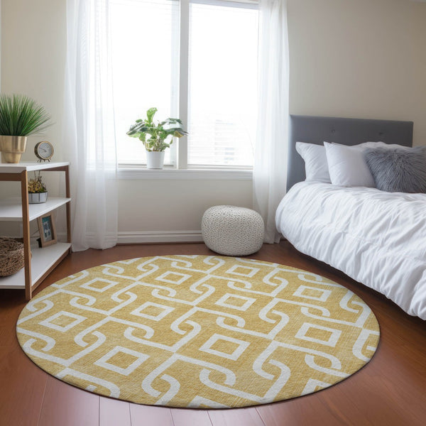 Homeroots 3' Aqua And Ivory Geometric Washable Area Rug - Perfect For Indoor Or Outdoor Spaces, Durable Design! 8' Round Polyester 578888