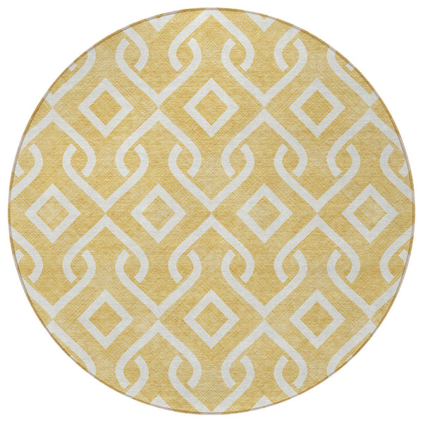 Homeroots 3' Aqua And Ivory Geometric Washable Area Rug - Perfect For Indoor Or Outdoor Spaces, Durable Design! 8' Round Polyester 578888