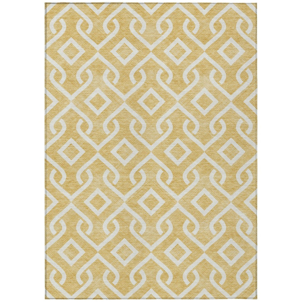 HomeRoots 9' Gold and Ivory Geometric Area Rug - Durable, Washable, Perfect for Indoor and Outdoor Spaces 9' X 12' 578890