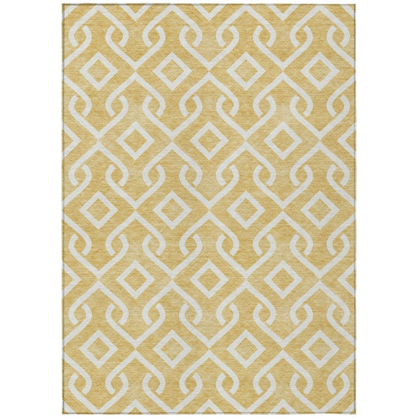 HomeRoots 9' Gold and Ivory Geometric Area Rug - Durable, Washable, Perfect for Indoor and Outdoor Spaces 9' X 12' 578890