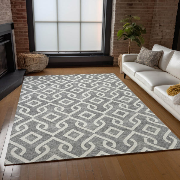 Homeroots 3' Aqua And Ivory Geometric Washable Area Rug - Perfect For Indoor Or Outdoor Spaces, Durable Design! 3' X 5' Polyester 578892