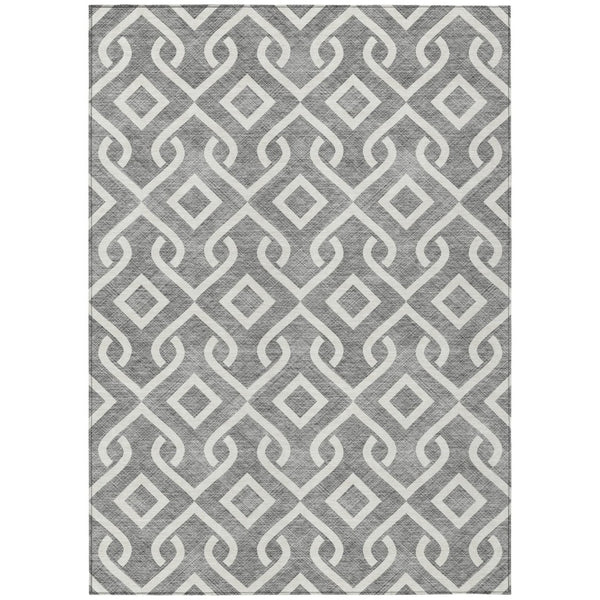 HomeRoots 5' Gray and Ivory Geometric Area Rug - Durable, Washable, Stylish for Indoor and Outdoor Spaces 5' X 8' 578893