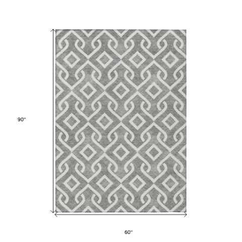 Homeroots 3' Aqua And Ivory Geometric Washable Area Rug - Perfect For Indoor Or Outdoor Spaces, Durable Design! 5' X 8' Polyester 578893