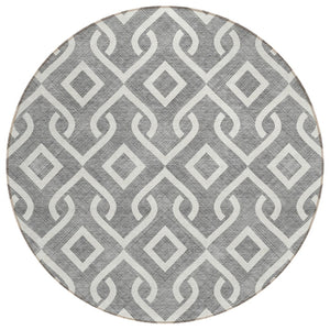HomeRoots 5' Gray and Ivory Geometric Area Rug - Durable, Washable, Stylish for Indoor and Outdoor Spaces 8' Round 578894
