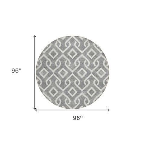 Homeroots 3' Aqua And Ivory Geometric Washable Area Rug - Perfect For Indoor Or Outdoor Spaces, Durable Design! 8' Round Polyester 578894