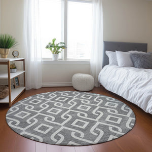 Homeroots 3' Aqua And Ivory Geometric Washable Area Rug - Perfect For Indoor Or Outdoor Spaces, Durable Design! 8' Round Polyester 578894