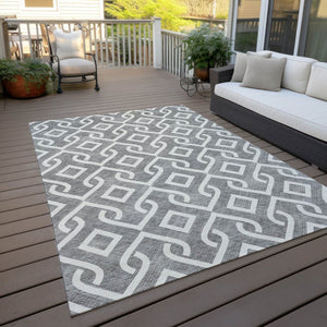 HomeRoots 9' Gray and Ivory Geometric Washable Area Rug - Durable, Stylish Design for Indoor and Outdoor Spaces 9' X 12' 578896
