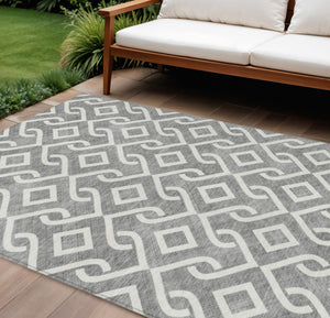 Homeroots 3' Aqua And Ivory Geometric Washable Area Rug - Perfect For Indoor Or Outdoor Spaces, Durable Design! 10' X 14' Polyester 578897