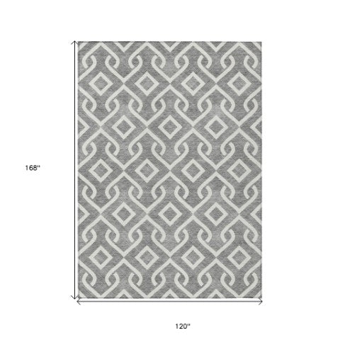 Homeroots 3' Aqua And Ivory Geometric Washable Area Rug - Perfect For Indoor Or Outdoor Spaces, Durable Design! 10' X 14' Polyester 578897